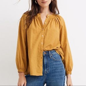 NWT Madewell Floral Embroidered Smocked-Neck Top M